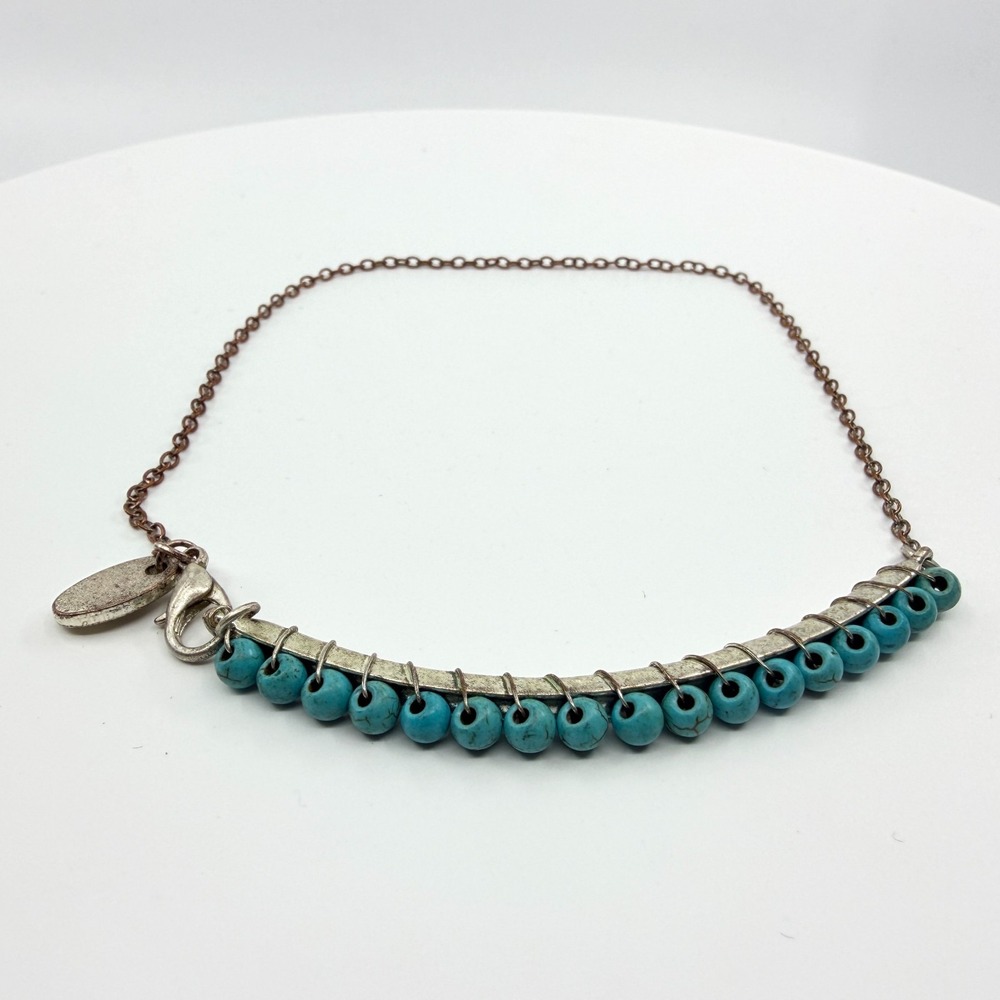 Vintage Southwestern Faux Turquoise Wire Wrapped Silver Tone Bar Necklace